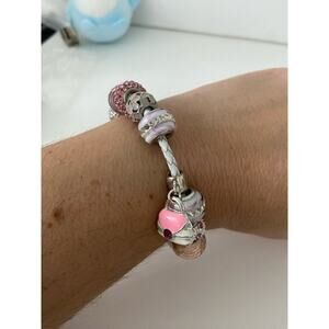 pink charm bracelet silver tone